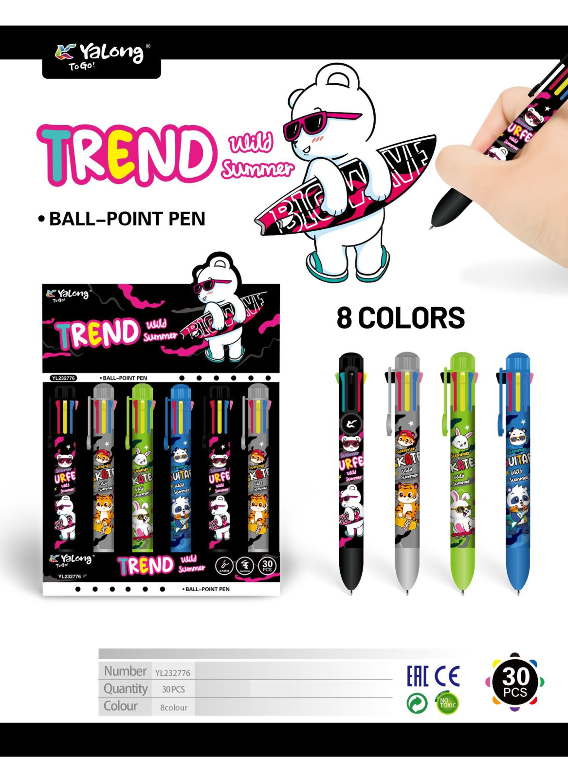 STYLO A BILLE YALONG TREND 8 COULEURS